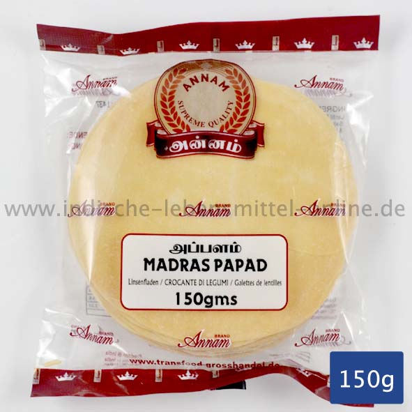 Annam, Madras Papadam, Plain Papad, Pappadums, 150g