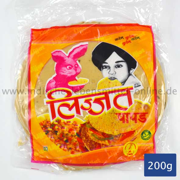 lLijjat, Grüner Chili Papadam, Green Chili Pappad, Pappadums, 200g